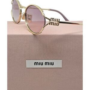Miu Miu Gold Frame Sunglasses with Pink Lenses